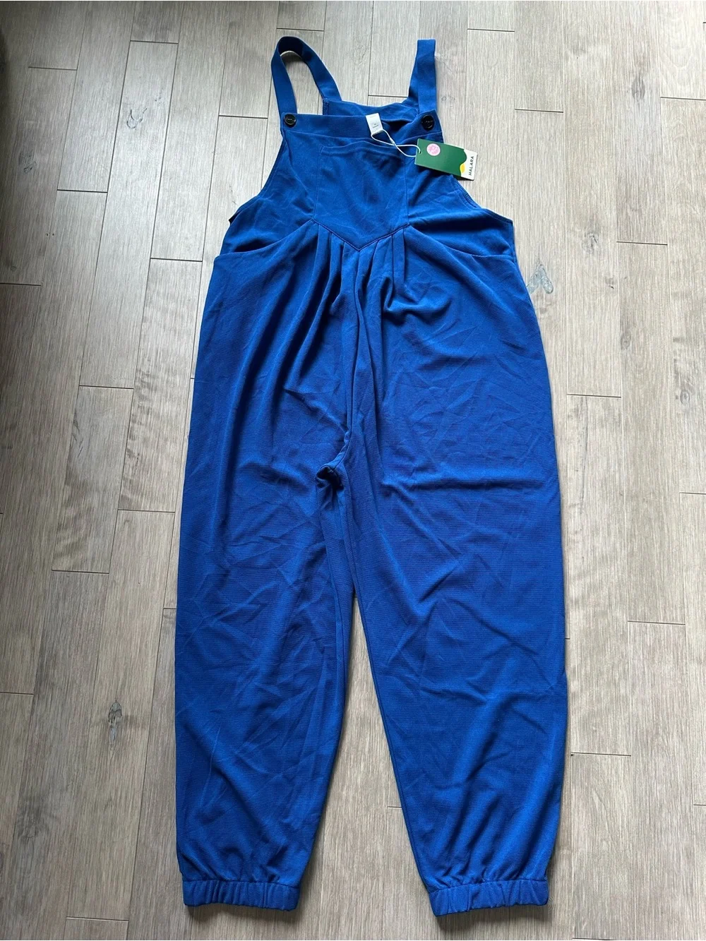 NWT HALARA Waffle Royal Blue Relaxed Pockets Jumpsuit Overall Size Large - Picture 2 of 7